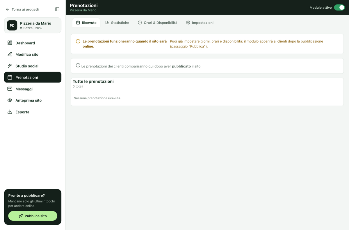 Gestione prenotazioni Unic Place