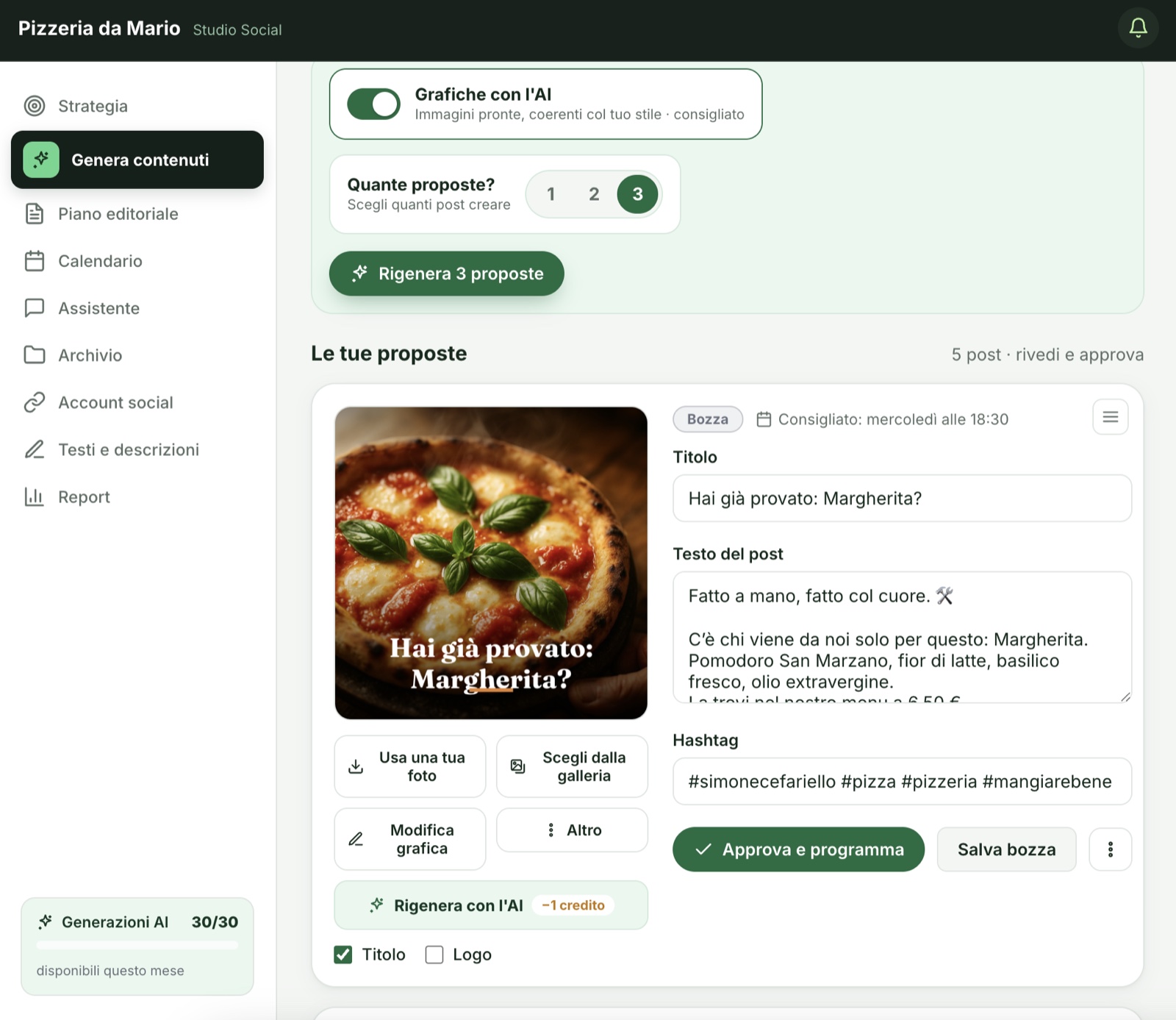 Studio Social reale di Unic Place per generare contenuti